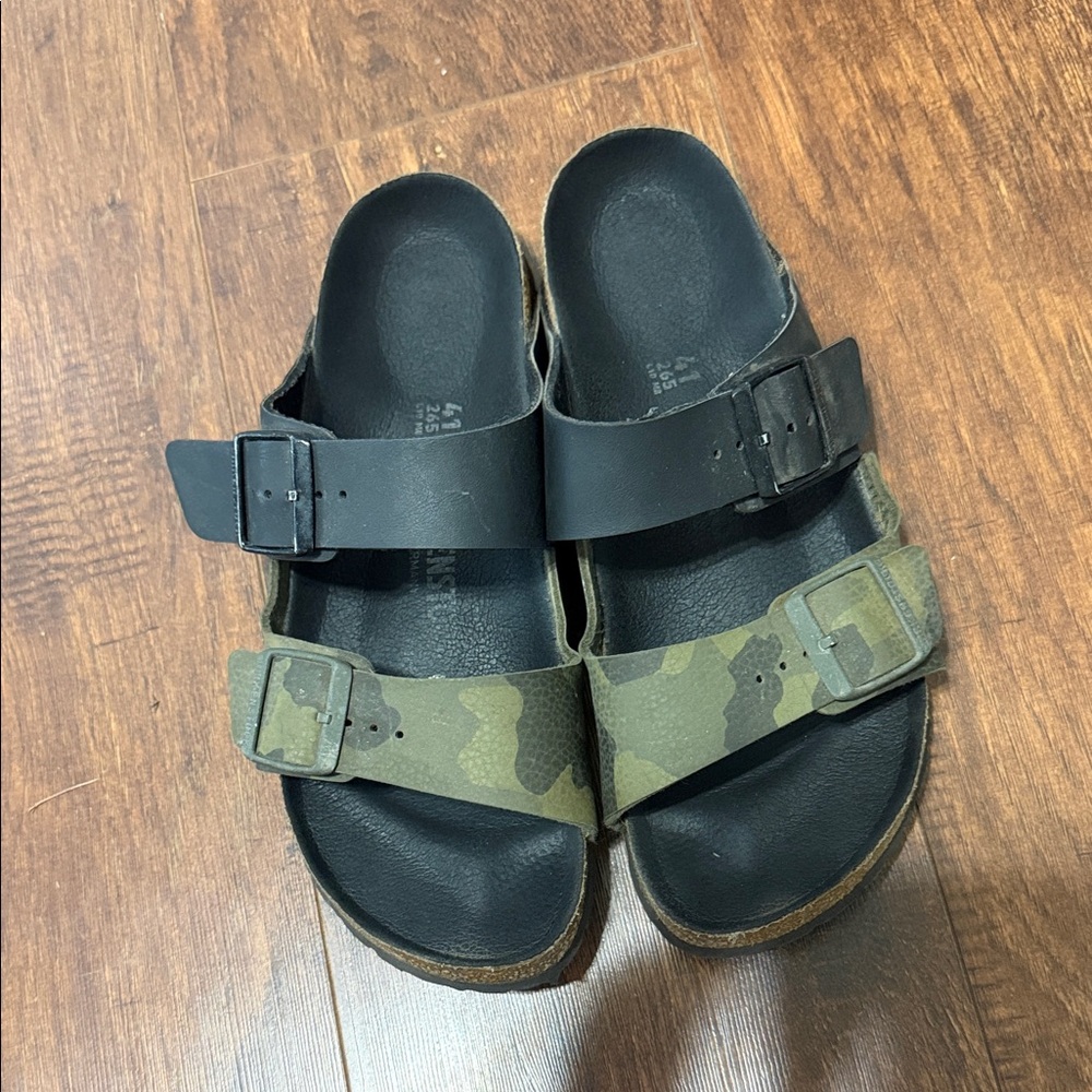 Birkenstock Black and Camouflage Sandals